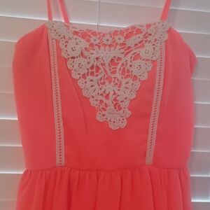 Formal Rue 21 Mini Dress  Coral W/Macrame Stitching Detail Spaghetti Strap Siz S
